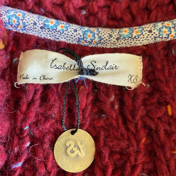 Isabella Sinclair Farfar chunky grandpa cardigan burgundy size XS Anthropologie - Picture 3 of 7